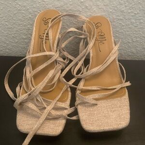 NEW So Me Women's Lace Up Leg Sandal Strappy High Heel Tan Size 8